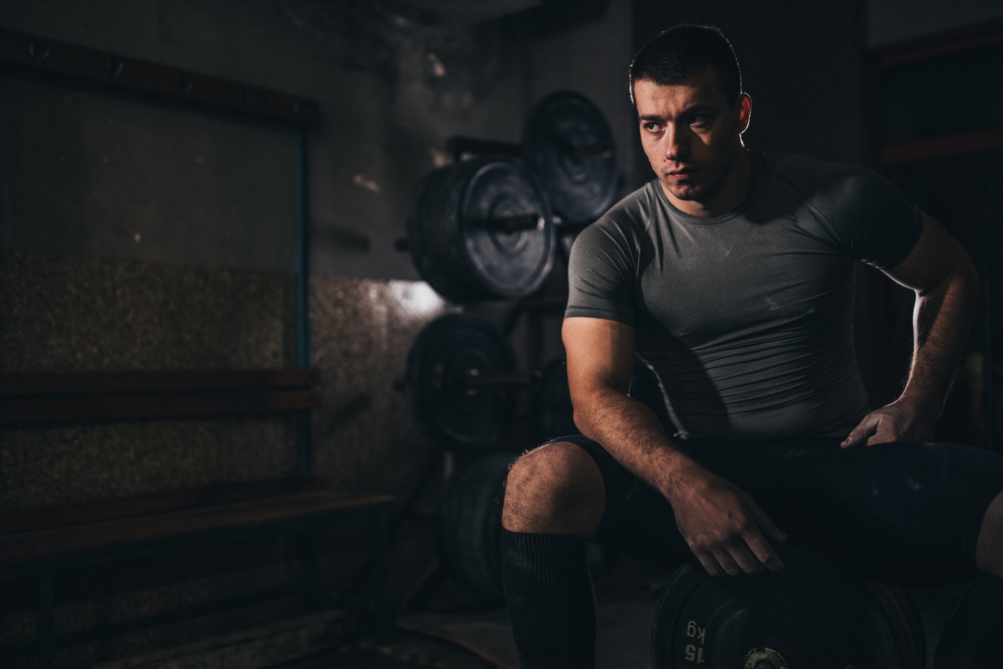 Gym sitting in dark gym